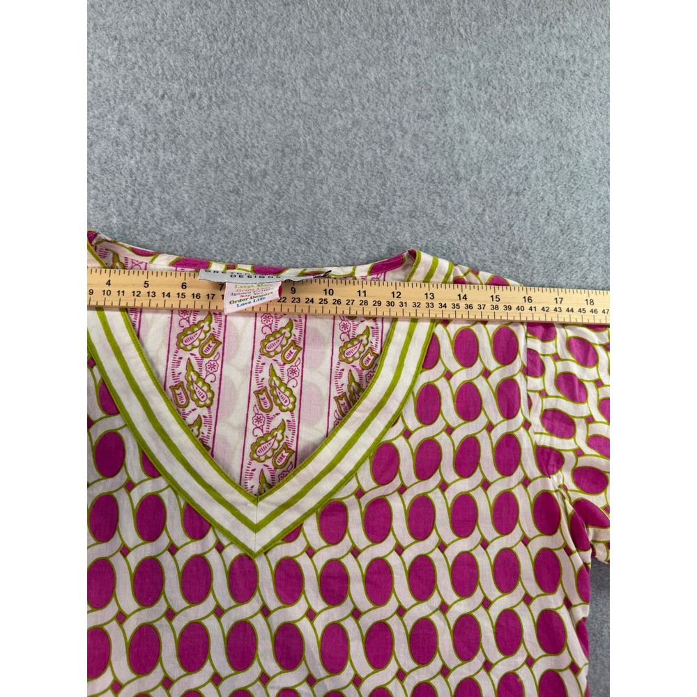Gretchen Scott Designs Pink Lime Green Geometric Cotton Tunic Top Women Small - Picture 8 of 11